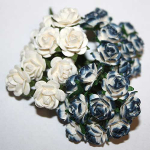 Vintage Rosen schwarz & weiß-blau (mini) 30 Stück - Maulbeerpapier