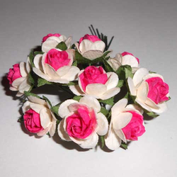Vintage Rosen weiß & pink 10 Stück - Maulbeerpapier