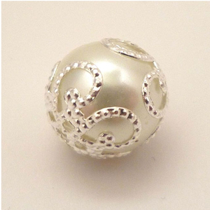 Perlenkappe filigran Swirl silber - 10 Stück