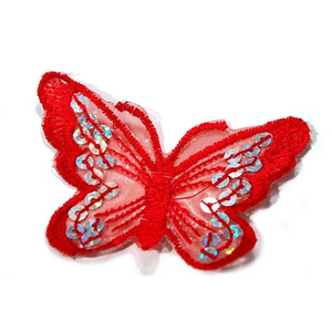 Aufbügler Schmetterling mit Pailletten rot - 5,5 x 8 cm