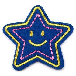 Aufbügler Stern dunkelblau Filz bestickt 8,5 cm