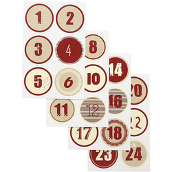 Sticker Kalenderzahlen Adventskalender 1-24 rot/weiß